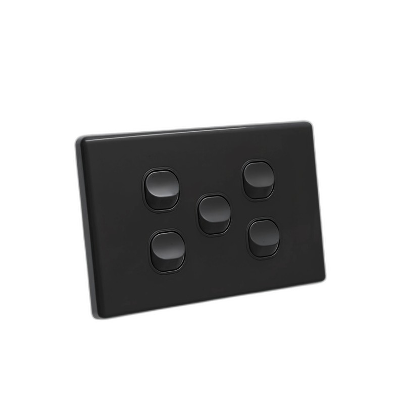 YELE Slim 5 Gang 2 Way Switch Black